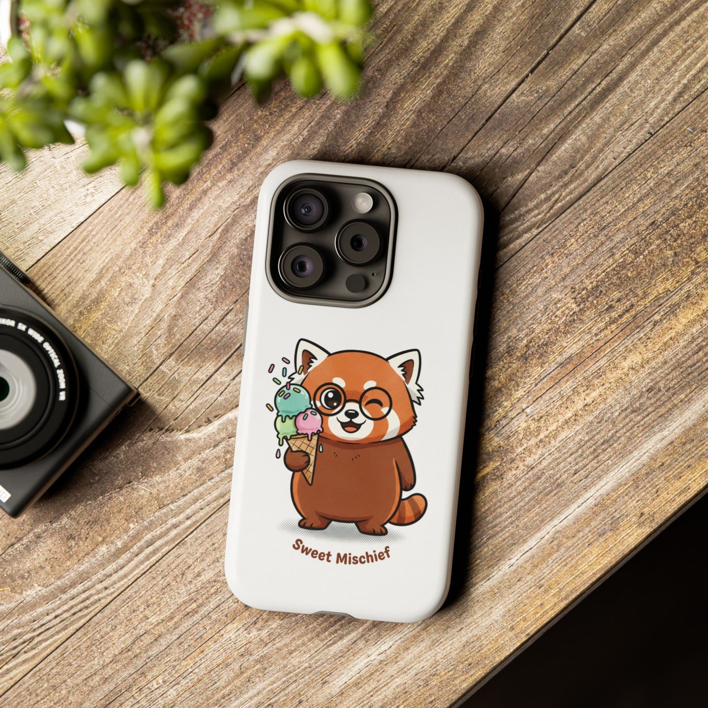 Red Panda Phone Case — "Sweet Mischief" Cute Ice Cream Kawaii Protective Cover