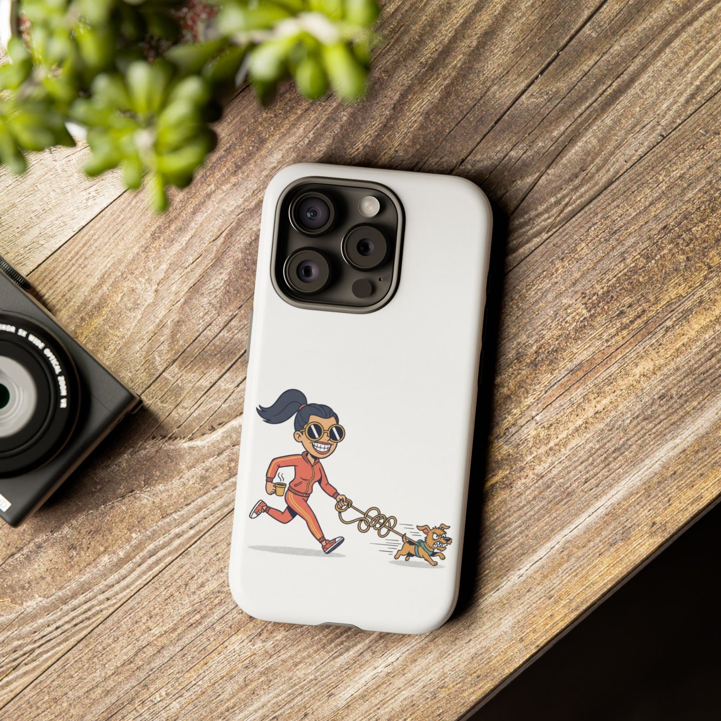 Phone Case — Runner Woman Walking Dog Cartoon