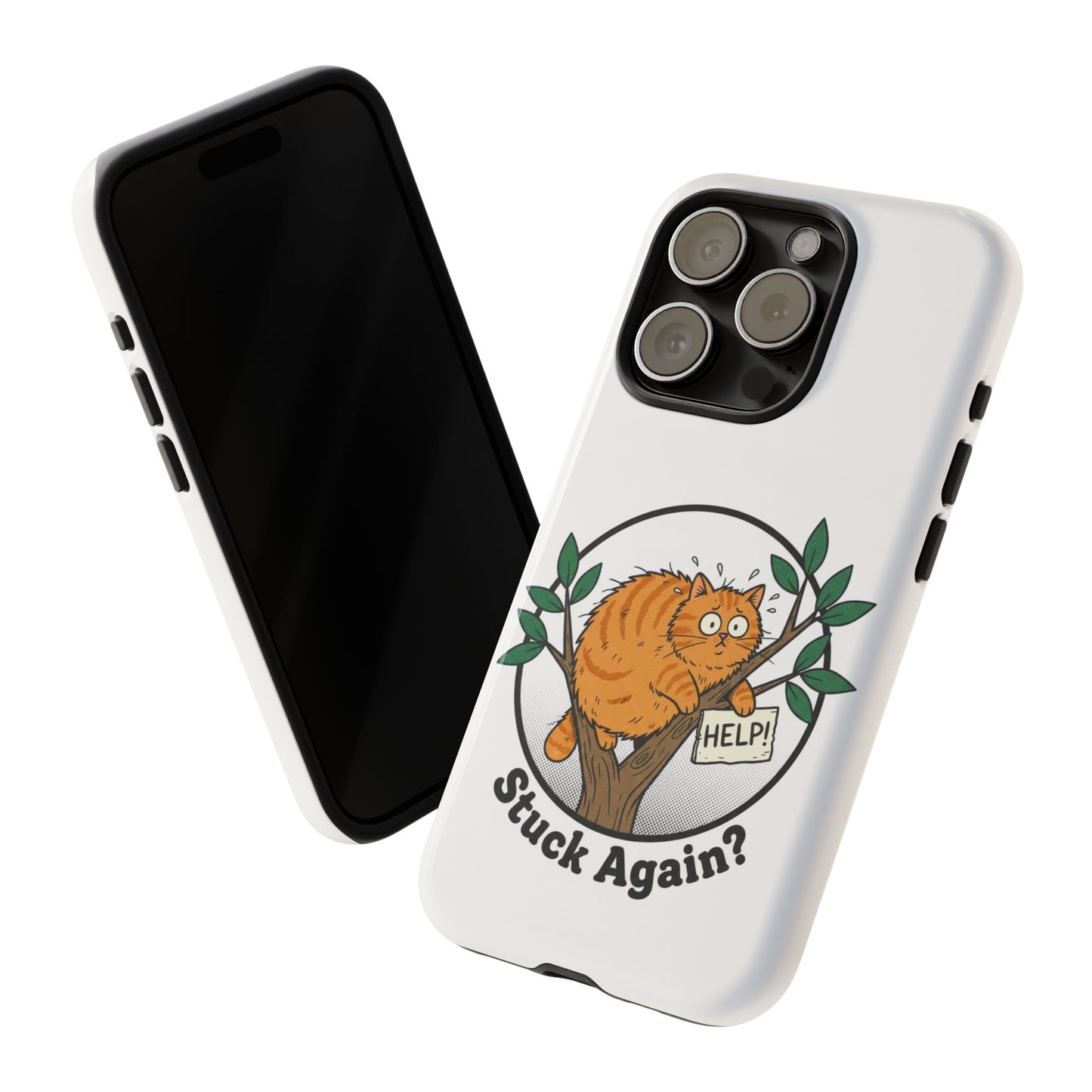 Phone Case - 'Stuck Again?' Cat in Tree Cute Protective iPhone Cover