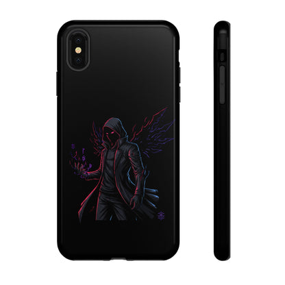 Dark Hoodie Shadow Warrior Phone Case – Protective Tough Case with Neon Winged Grim Reaper Design