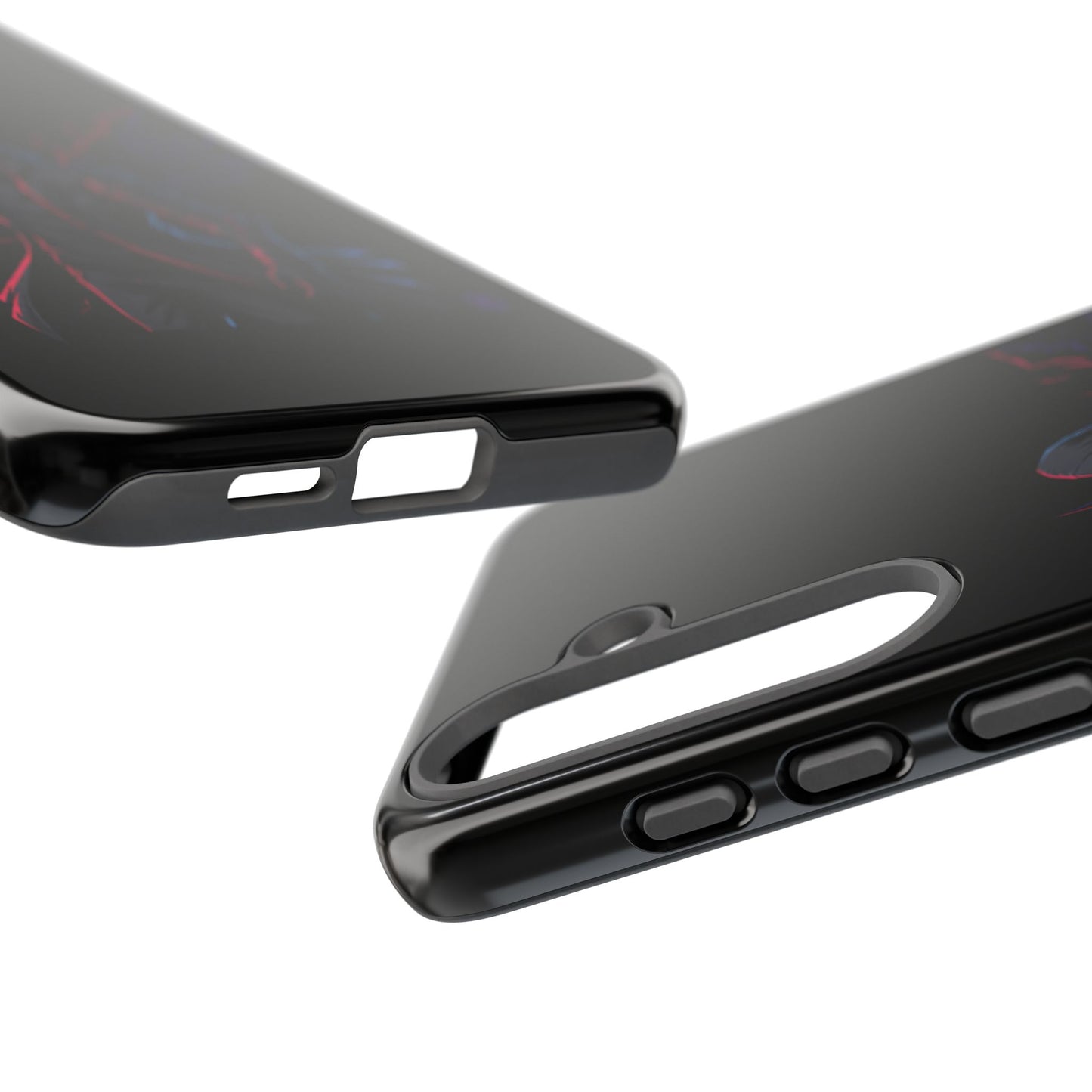 Dark Hoodie Shadow Warrior Phone Case – Protective Tough Case with Neon Winged Grim Reaper Design