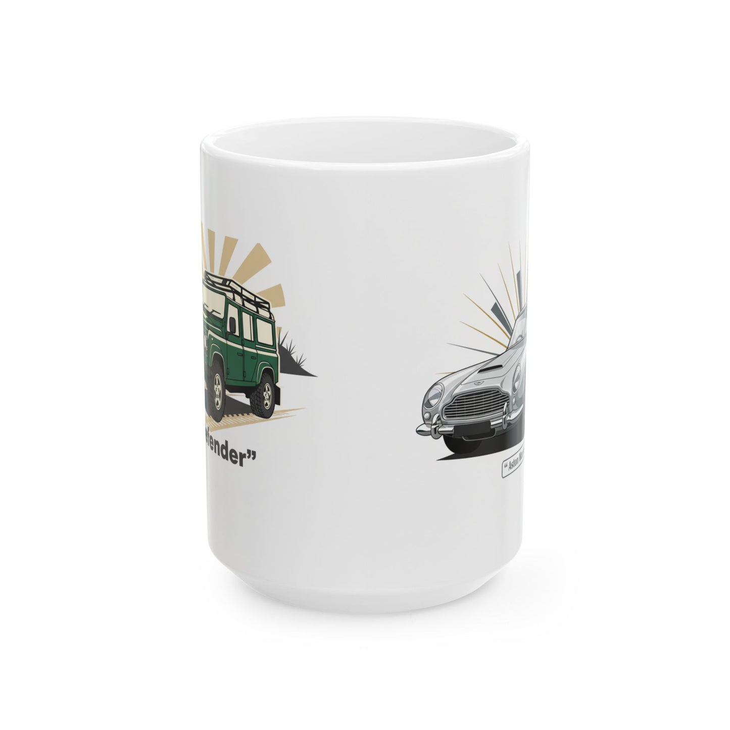 Classic Car Ceramic Mug — Vintage Land Rover & Aston Martin Illustration (11oz, 15oz)