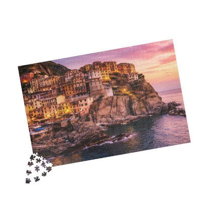 Coastal Village Sunset Puzzle — Scenic Landscape Jigsaw (110/252/520/1014 pcs)