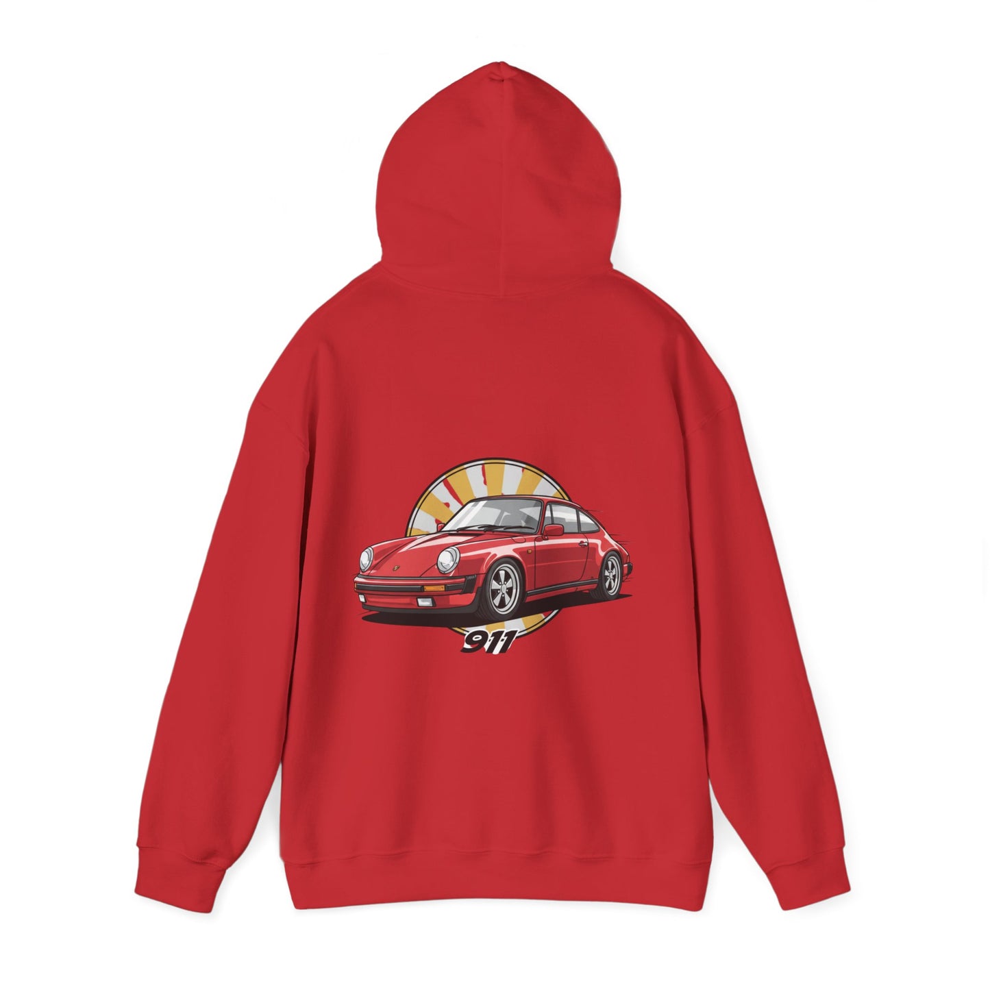 Porsche 911 Red Sports Car Hoodie — Retro Sunrise Racing Graphic