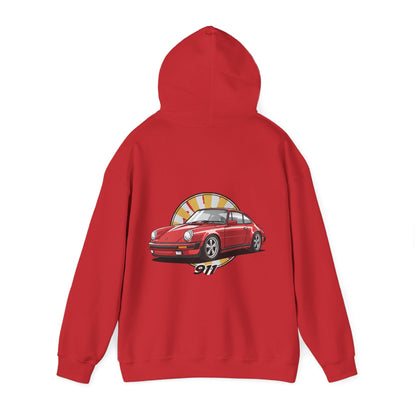 Porsche 911 Red Sports Car Hoodie — Retro Sunrise Racing Graphic