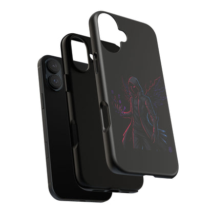 Dark Hoodie Shadow Warrior Phone Case – Protective Tough Case with Neon Winged Grim Reaper Design