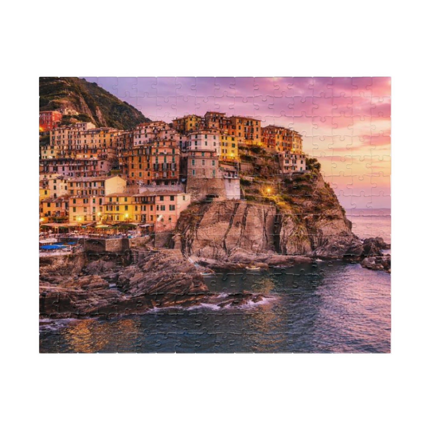 Coastal Village Sunset Puzzle — Scenic Landscape Jigsaw (110/252/520/1014 pcs)
