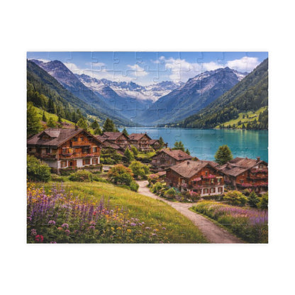 Scenic Alpine Lakeside Village Jigsaw Puzzle — 110/252/520/1014 pcs