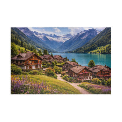 Scenic Alpine Lakeside Village Jigsaw Puzzle — 110/252/520/1014 pcs