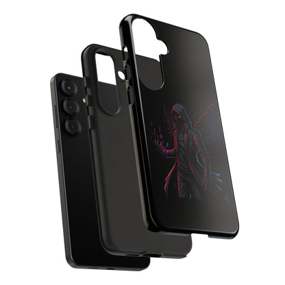 Dark Hoodie Shadow Warrior Phone Case – Protective Tough Case with Neon Winged Grim Reaper Design