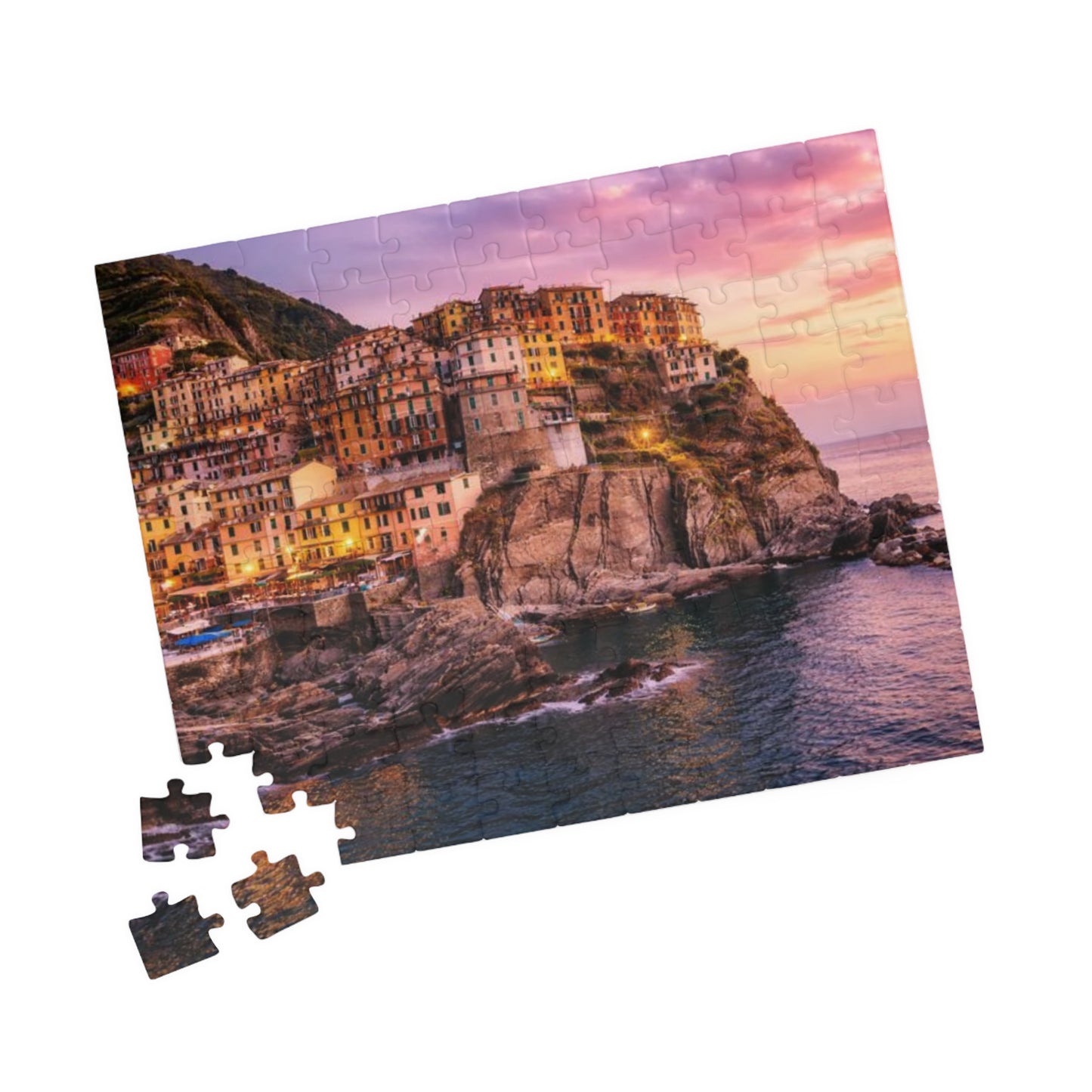 Coastal Village Sunset Puzzle — Scenic Landscape Jigsaw (110/252/520/1014 pcs)