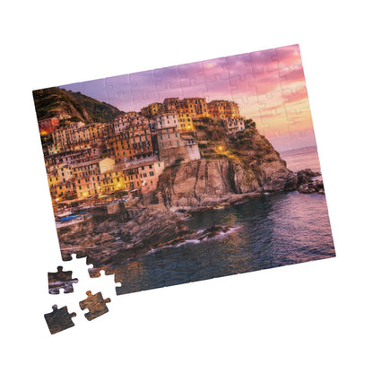 Coastal Village Sunset Puzzle — Scenic Landscape Jigsaw (110/252/520/1014 pcs)