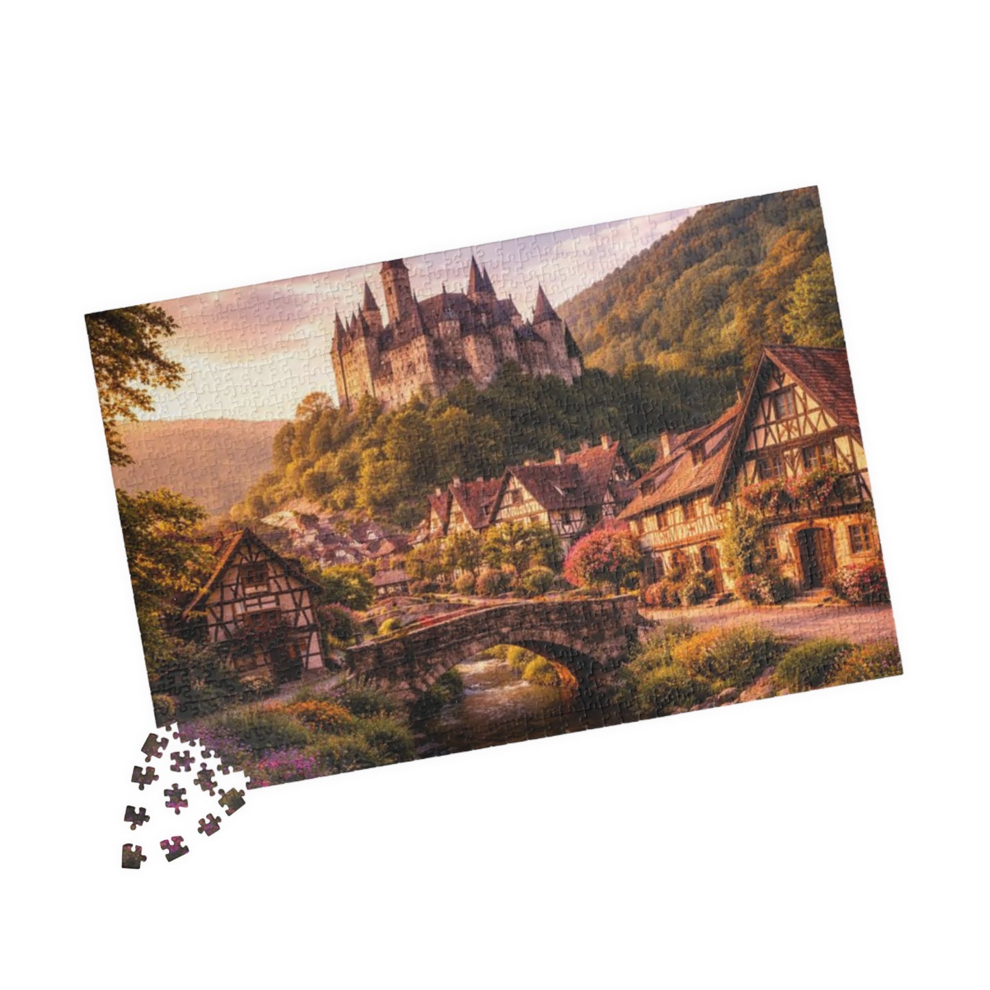 Scenic Castle Village Jigsaw Puzzle — 110/252/520/1014-Piece Fantasy Landscape Puzzle
