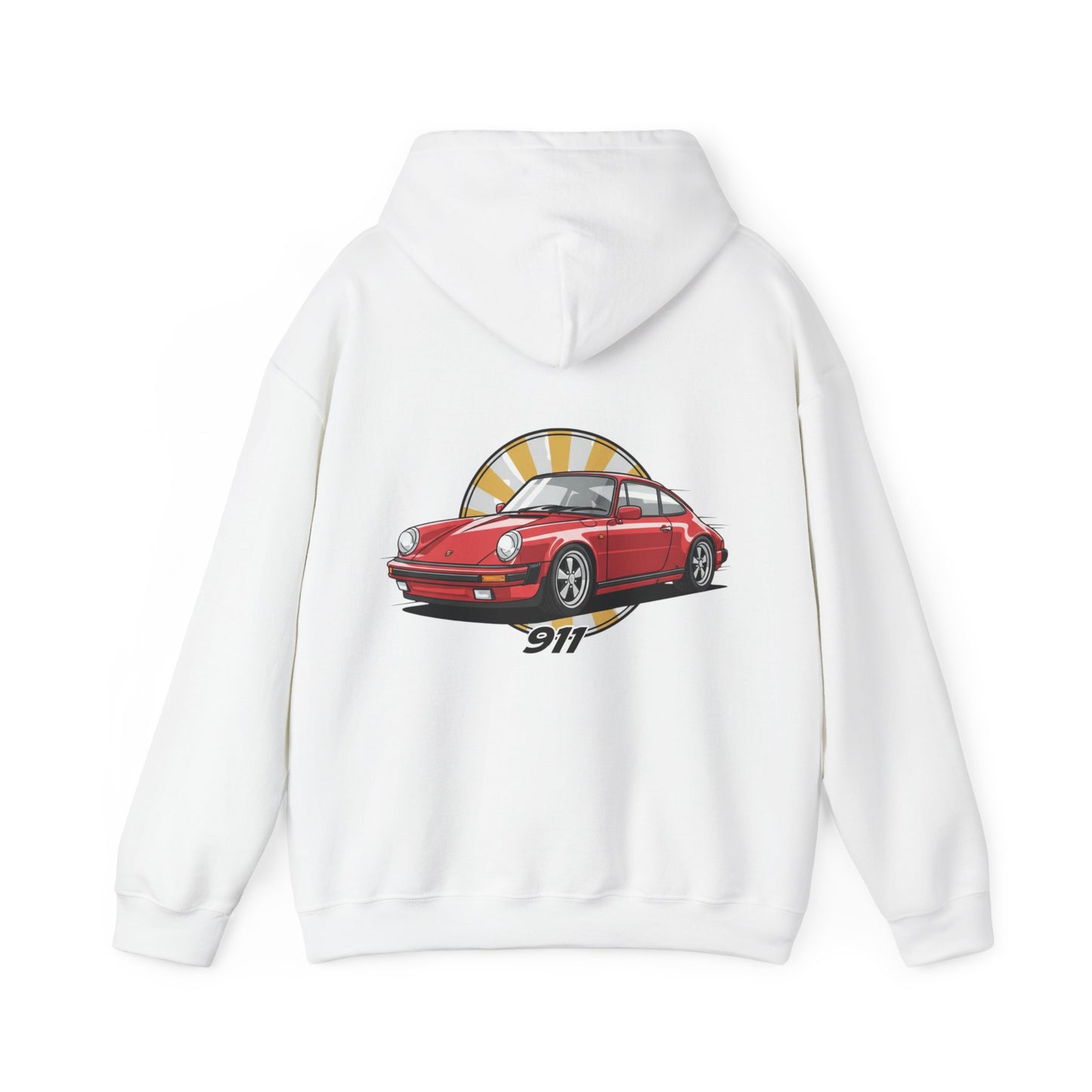 Porsche 911 Red Sports Car Hoodie — Retro Sunrise Racing Graphic