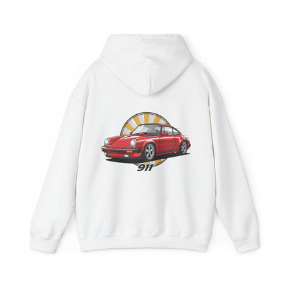 Porsche 911 Red Sports Car Hoodie — Retro Sunrise Racing Graphic