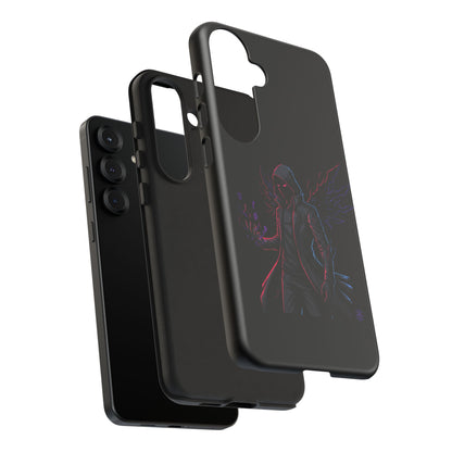 Dark Hoodie Shadow Warrior Phone Case – Protective Tough Case with Neon Winged Grim Reaper Design