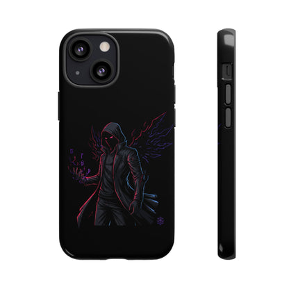 Dark Hoodie Shadow Warrior Phone Case – Protective Tough Case with Neon Winged Grim Reaper Design