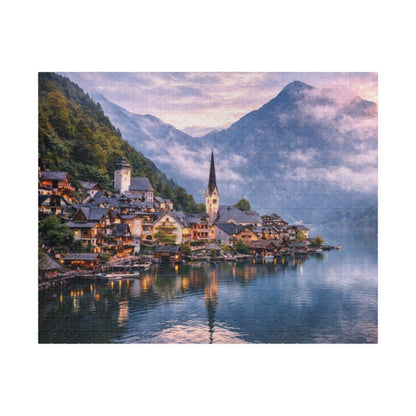Scenic Alpine Lake Jigsaw Puzzle — Hallstatt Village 110/252/520/1014pc