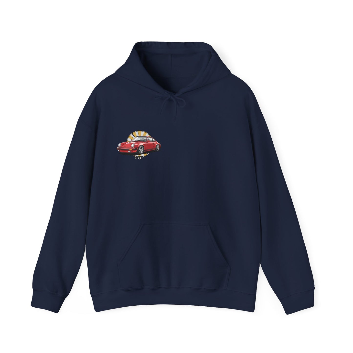 Porsche 911 Red Sports Car Hoodie — Retro Sunrise Racing Graphic