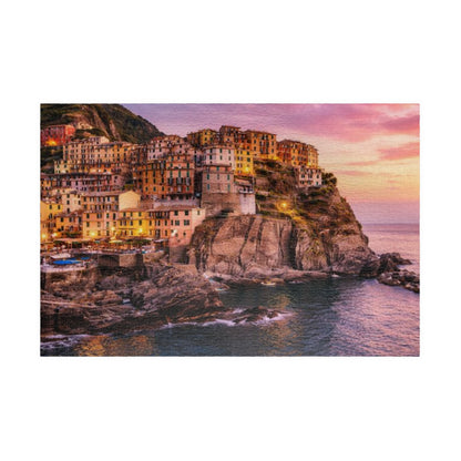 Coastal Village Sunset Puzzle — Scenic Landscape Jigsaw (110/252/520/1014 pcs)