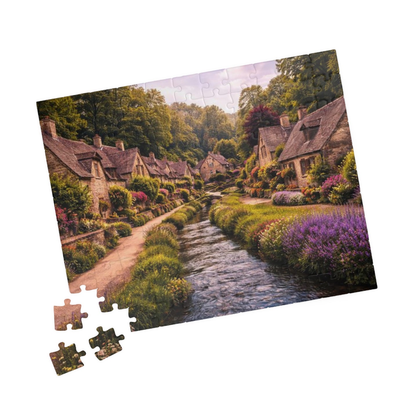 Cottage River Lane Jigsaw Puzzle — Scenic Village Landscape Puzzle (110/252/520/1014 pcs)