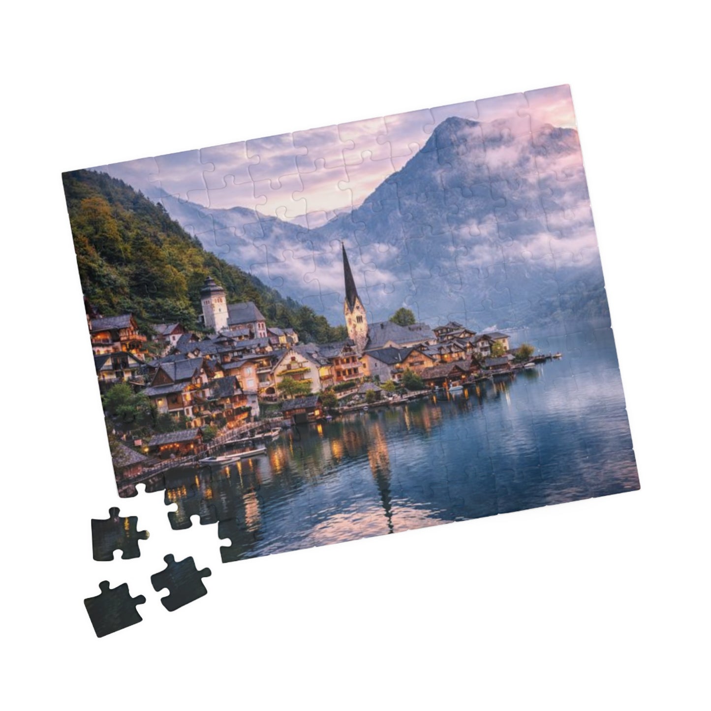 Scenic Alpine Lake Jigsaw Puzzle — Hallstatt Village 110/252/520/1014pc