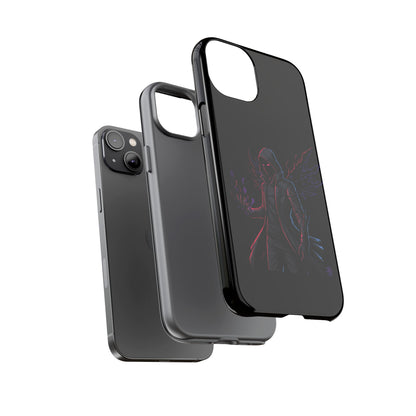 Dark Hoodie Shadow Warrior Phone Case – Protective Tough Case with Neon Winged Grim Reaper Design