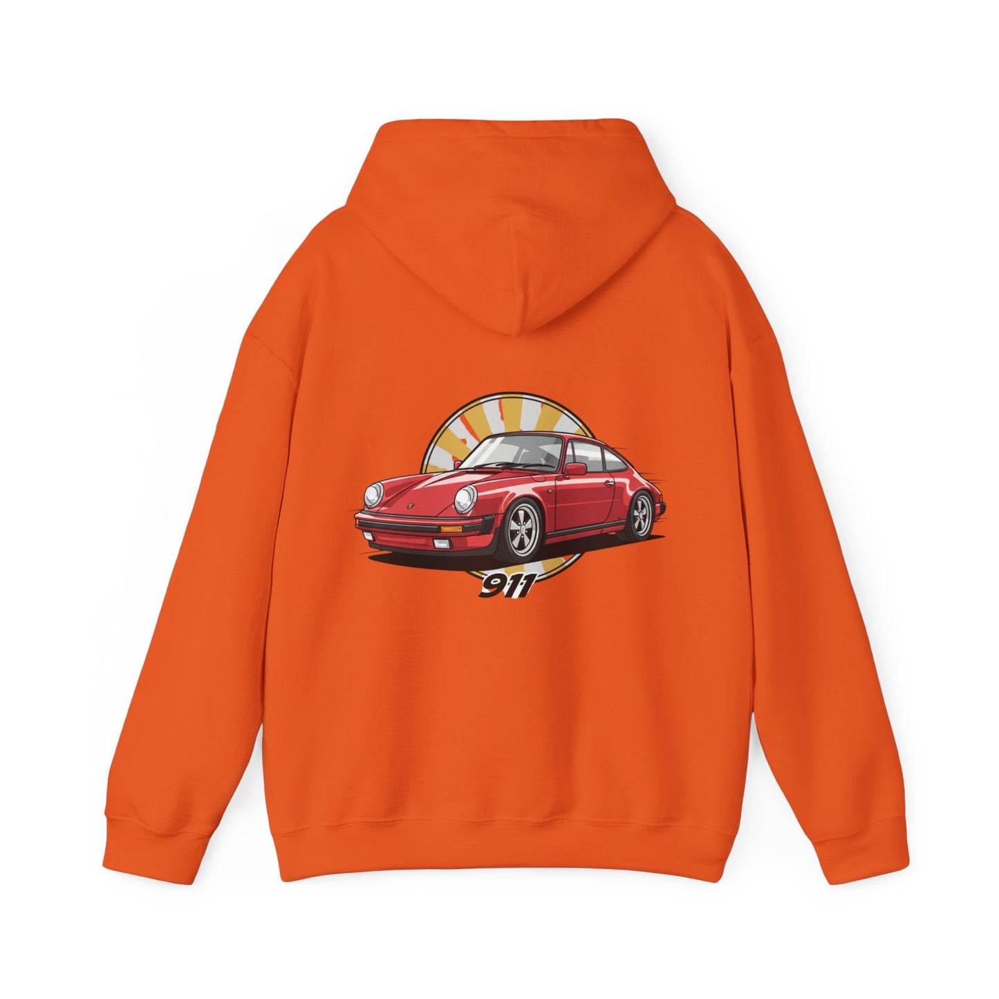 Porsche 911 Red Sports Car Hoodie — Retro Sunrise Racing Graphic