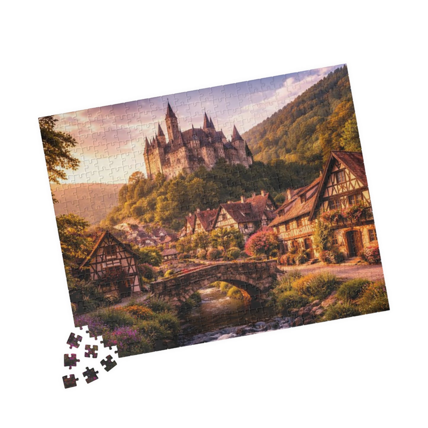 Scenic Castle Village Jigsaw Puzzle — 110/252/520/1014-Piece Fantasy Landscape Puzzle