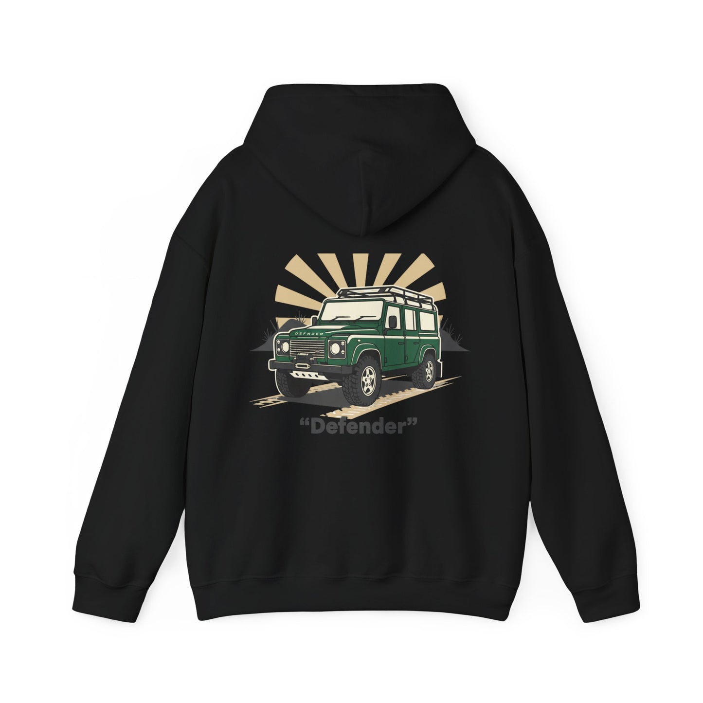Classic Land Rover Defender SUV Hoodie — Vintage Green Off‑Road Truck Sweatshirt