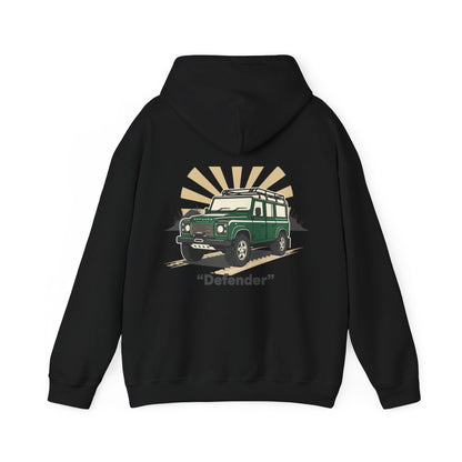 Classic Land Rover Defender SUV Hoodie — Vintage Green Off‑Road Truck Sweatshirt