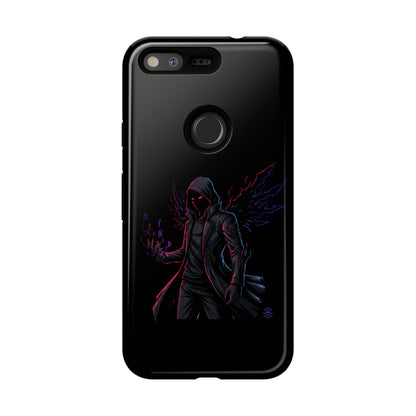 Dark Hoodie Shadow Warrior Phone Case – Protective Tough Case with Neon Winged Grim Reaper Design