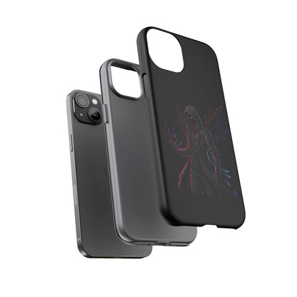 Dark Hoodie Shadow Warrior Phone Case – Protective Tough Case with Neon Winged Grim Reaper Design