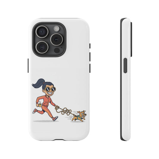 Phone Case — Runner Woman Walking Dog Cartoon