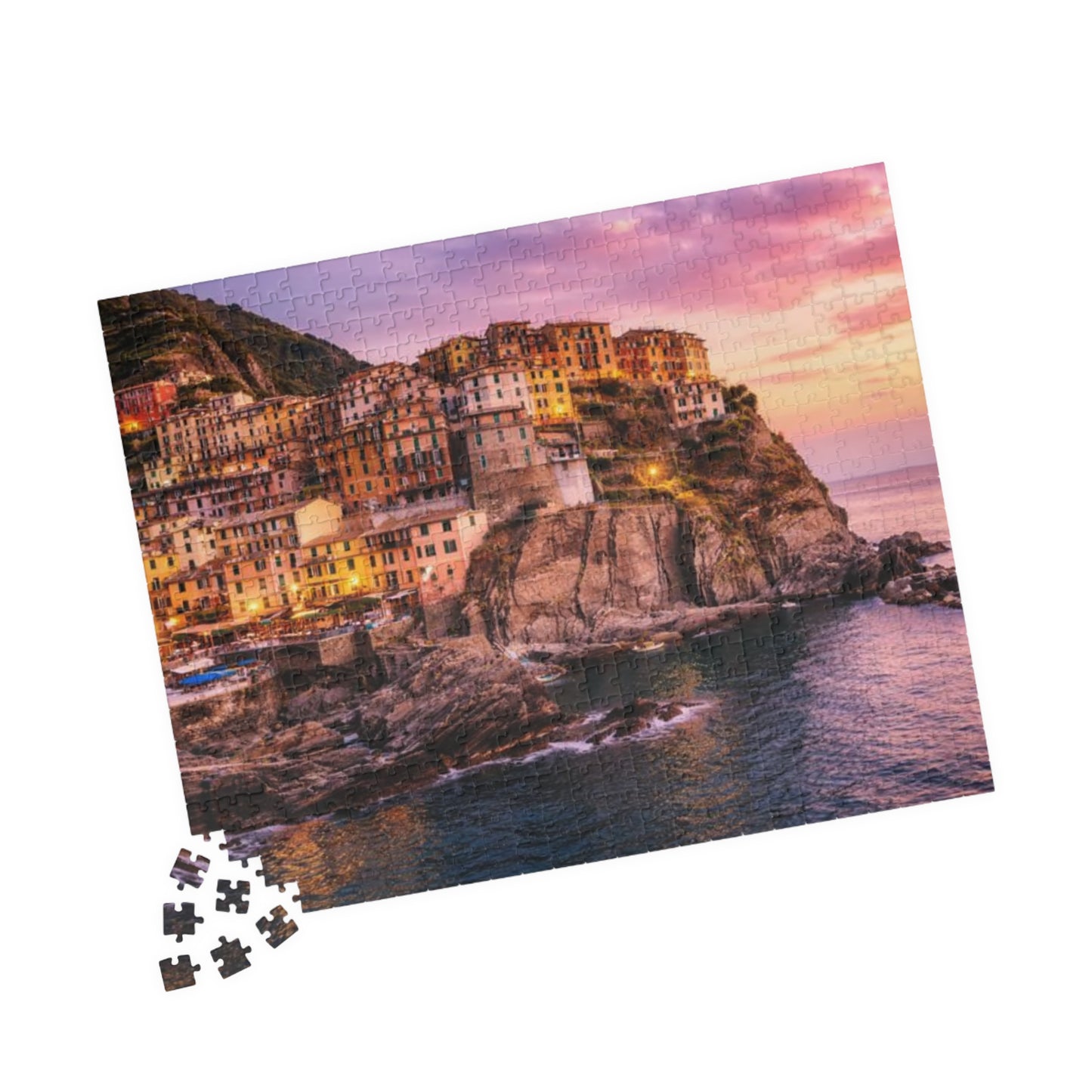 Coastal Village Sunset Puzzle — Scenic Landscape Jigsaw (110/252/520/1014 pcs)