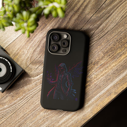 Dark Hoodie Shadow Warrior Phone Case – Protective Tough Case with Neon Winged Grim Reaper Design