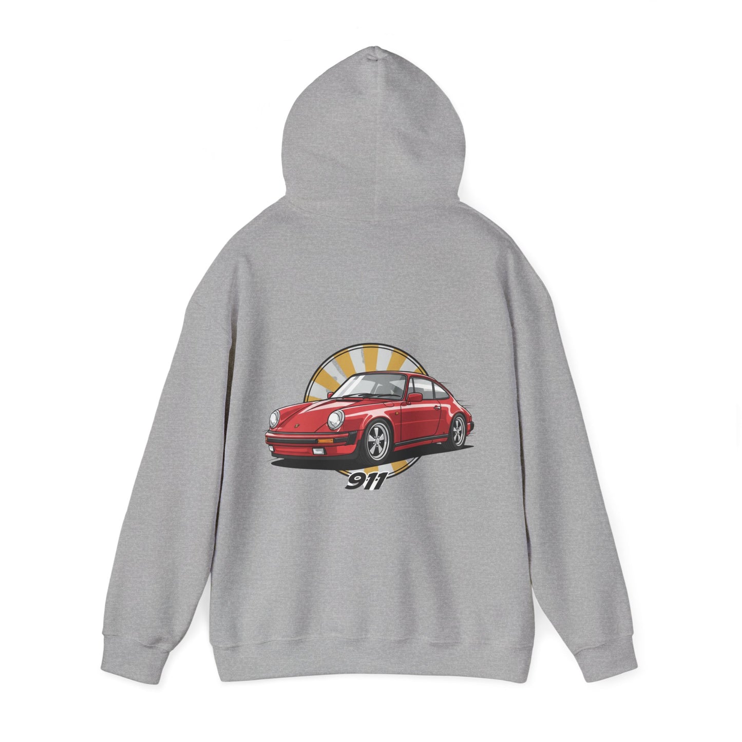Porsche 911 Red Sports Car Hoodie — Retro Sunrise Racing Graphic