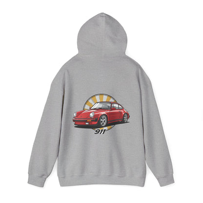 Porsche 911 Red Sports Car Hoodie — Retro Sunrise Racing Graphic