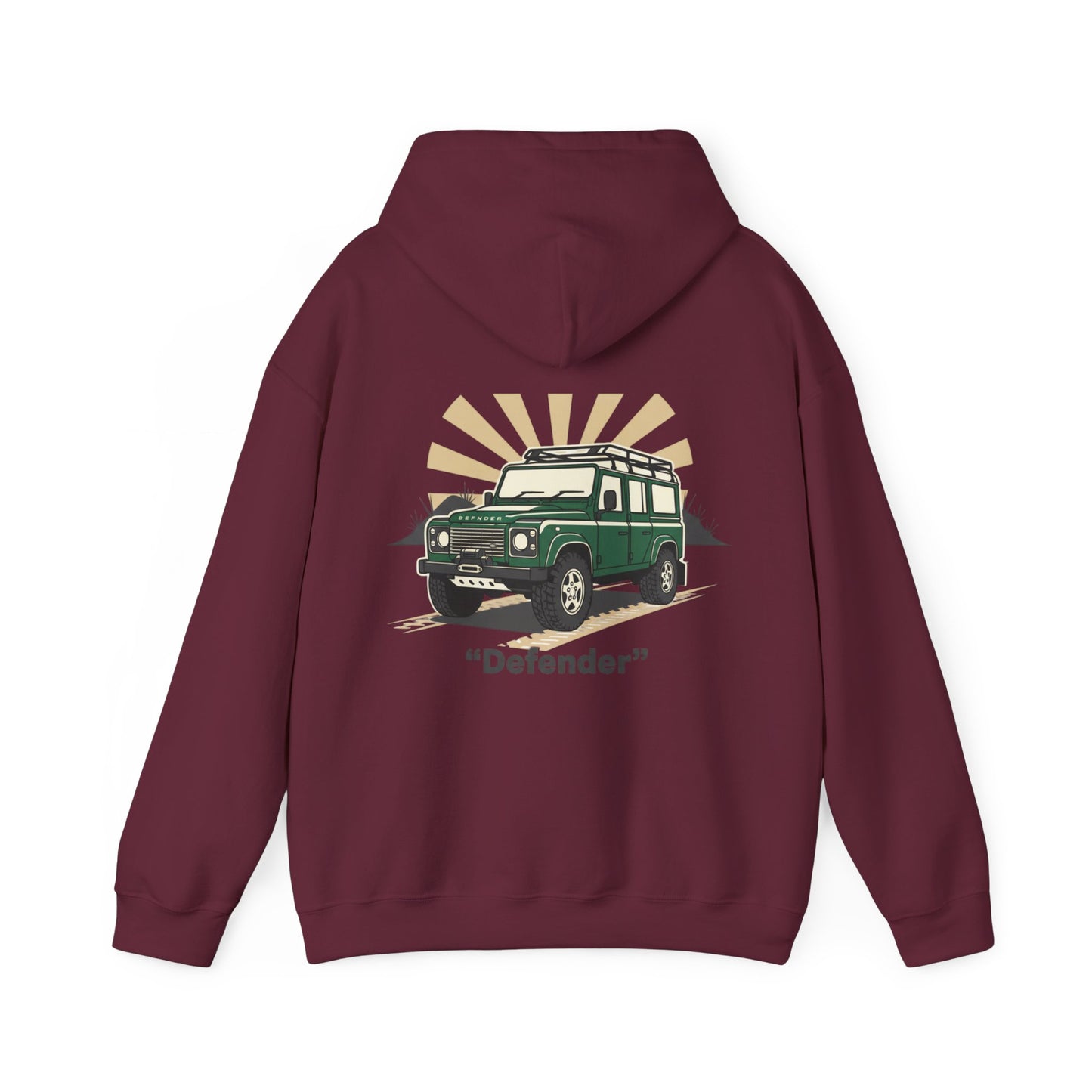Classic Land Rover Defender SUV Hoodie — Vintage Green Off‑Road Truck Sweatshirt