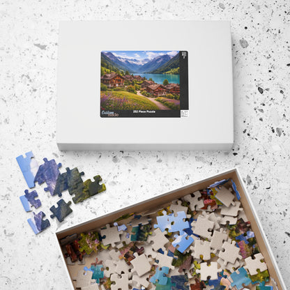 Scenic Alpine Lakeside Village Jigsaw Puzzle — 110/252/520/1014 pcs
