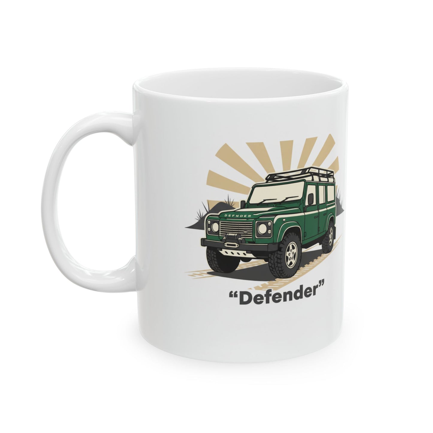 Classic Car Ceramic Mug — Vintage Land Rover & Aston Martin Illustration (11oz, 15oz)