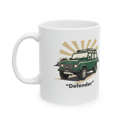 Classic Car Ceramic Mug — Vintage Land Rover & Aston Martin Illustration (11oz, 15oz)