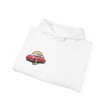 Porsche 911 Red Sports Car Hoodie — Retro Sunrise Racing Graphic