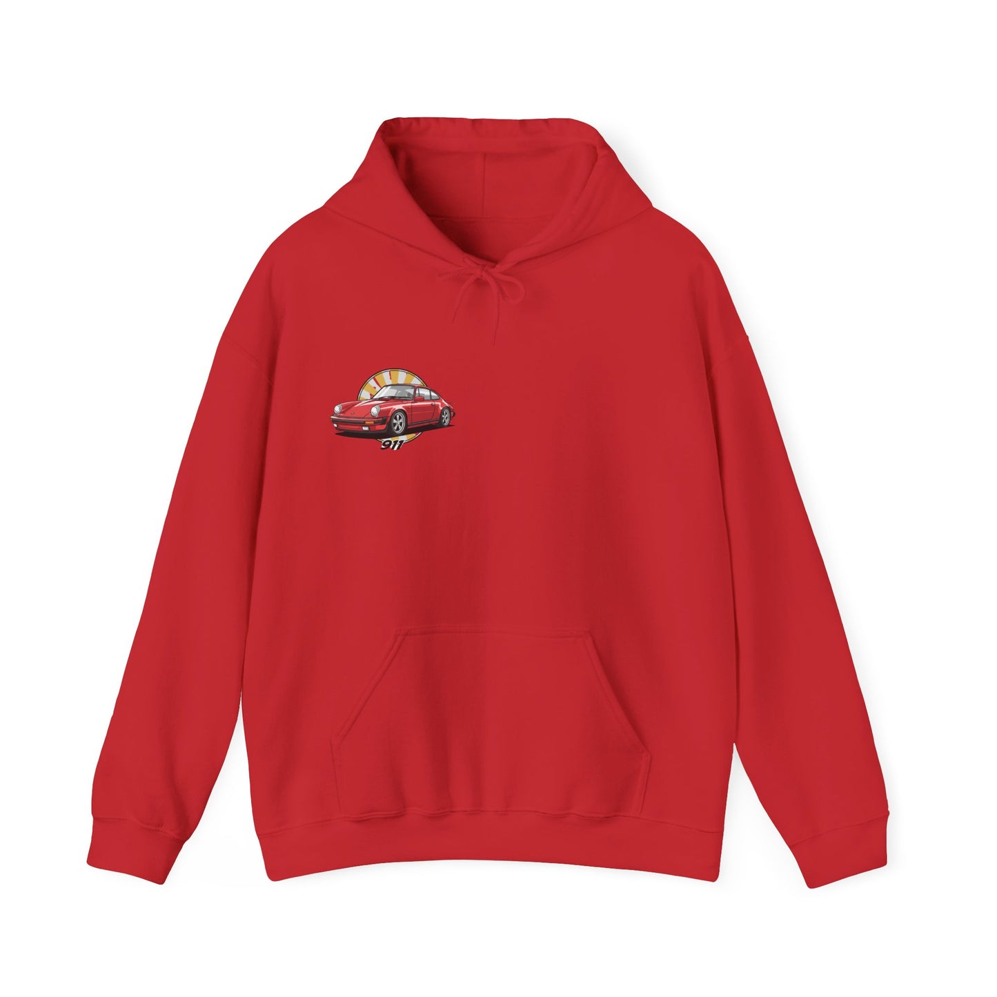 Porsche 911 Red Sports Car Hoodie — Retro Sunrise Racing Graphic