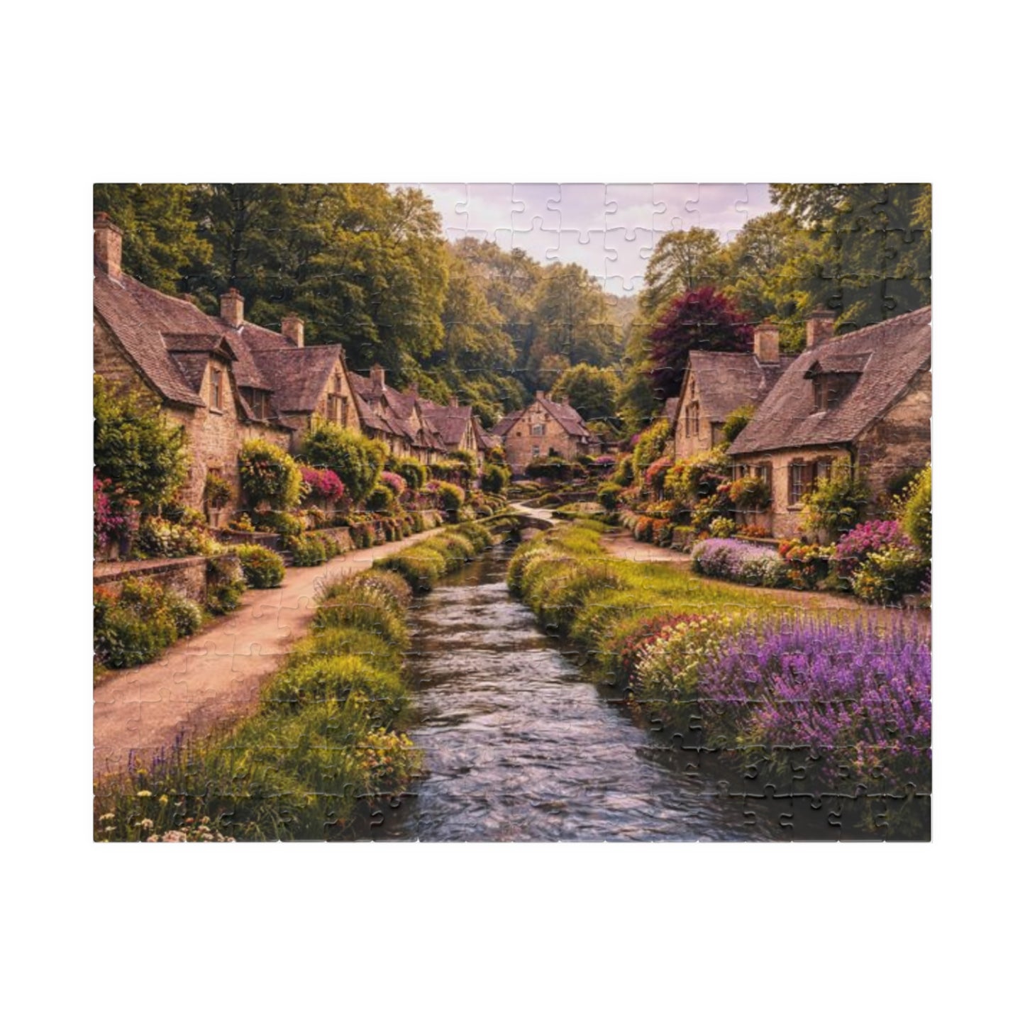 Cottage River Lane Jigsaw Puzzle — Scenic Village Landscape Puzzle (110/252/520/1014 pcs)