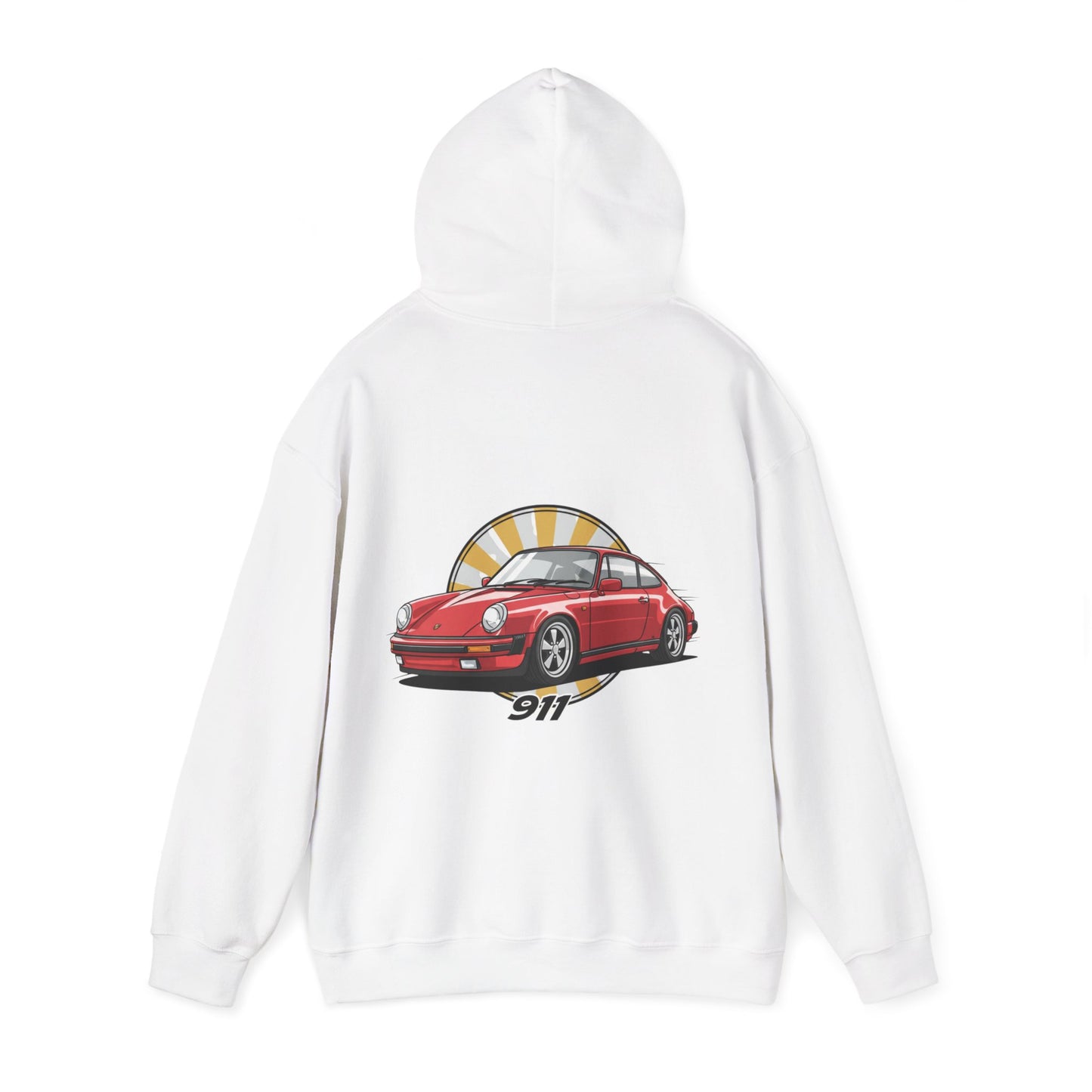 Porsche 911 Red Sports Car Hoodie — Retro Sunrise Racing Graphic
