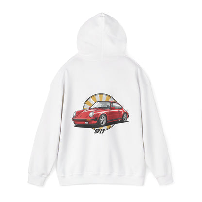 Porsche 911 Red Sports Car Hoodie — Retro Sunrise Racing Graphic