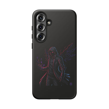 Dark Hoodie Shadow Warrior Phone Case – Protective Tough Case with Neon Winged Grim Reaper Design