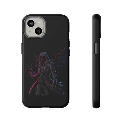 Dark Hoodie Shadow Warrior Phone Case – Protective Tough Case with Neon Winged Grim Reaper Design