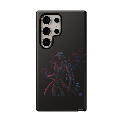 Dark Hoodie Shadow Warrior Phone Case – Protective Tough Case with Neon Winged Grim Reaper Design